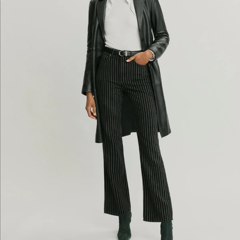 NWT Reformation Georgia Pinstripe High Rise Flare Jeans